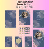 Romantische Marine Blauw & Blush Roze Huwelijk RSVP Kaartje