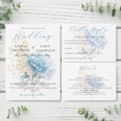 Romantisch Parelblauw Hydrangea Watercolor Bruilof Programmakaart (Personaliseer de collectie van deze zelfstandige maker.)