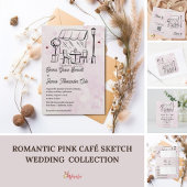 Blush Watercolor Café Illustration Wedding Invite