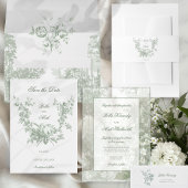 Classic Sage Green Landscape Toile Wedding Ronde Sticker
