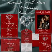 Romantic Silver Scroll Heart on Teal RSVP Kaartje