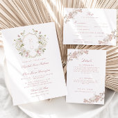 Romantische Zachte Blush Witte Monogram Crest Brui Servet