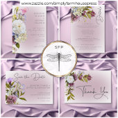 Romantisch Wit & Paarse Bloemen Modern Huwelijk Bedankkaart