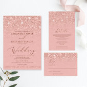 Elegant chic roos gouden glitter folie bruiloft kaart