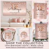 Roos Gouden Glitterballon Metallic 13e Verjaardag Kartonnen Onderzetters