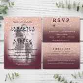 Modern roos gouden glitter bordeaux details bruilo informatiekaartje (Personaliseer de collectie van deze zelfstandige maker.)