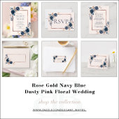 Roos Goud Navy Blauw Stoffig Roze Bloemen Details Informatiekaartje