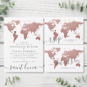 Roos Gold Pink Map Destination Travel Weddenschap  Save The Date (Personaliseer de collectie van deze zelfstandige maker.)