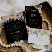 Roos Gold Spring Floral Wedding All In One Uitnodiging