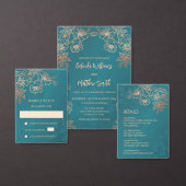 Rose Gold Teal Floral Wedding Folie Uitnodiging (Personaliseer de collectie van deze zelfstandige maker.)
