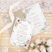 Roos Gold Geometric Floral Bohemian Pink Wedding Folie Uitnodiging