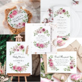 Elegant Roze Rose Bloemen Bruids Baby shower Papieren Bordje