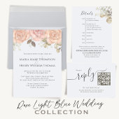 Elegante lichtblauwe trouwfoto all in one uitnodiging