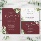 Rosewood Roze Groen QR Code Monogram Huwelijk All In One Uitnodiging (Personaliseer de collectie van deze zelfstandige maker.)