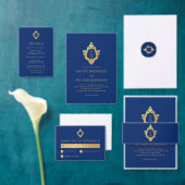 Crest Royal Blue Faux Gold Elegant Bruiloft Kaart (Personaliseer de collectie van deze zelfstandige maker.)