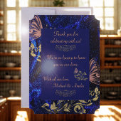 Royal Blue Gold Butterfly Wedding Reclamebord Met Voetstuk