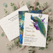Midnight Blue Paarse Bloemen Indiase Peacock Bruil Folie Uitnodiging (Personaliseer deze collectie van deze onafhankelijke maker. Test)