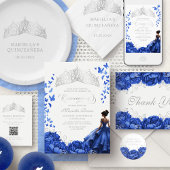 Royal Blue Floral Elegant Quinceanera Ronde Sticker