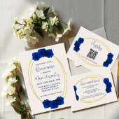 Royal Blue en Gold Geometric Wedding Kaart