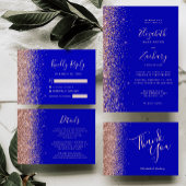 Aangepaste Foto Royal Blue Roos Gold Glitter Weddi Bedankkaart