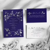 Royal Blue Floral All-in-One Uitnodiging