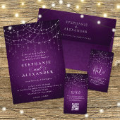 Royal Paarse String Lights Bruiloft RSVP Uitnodiging Briefkaart
