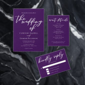 Paarse typografie avondbruiloft kaart (Personaliseer de collectie van deze zelfstandige maker.)
