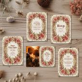 Royal Victoriaans Bloemen Ornamenten Bruiloft Save The Date