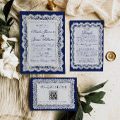 Royale Blauwe Kanten Oud Geld Onderlegger QR Code  Kaart
