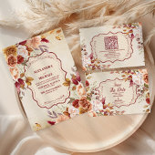 Rust Terracotta Flowers Burnt Oranje Fall Wedding All In One Uitnodiging