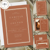 Rust Terracotta Minimalist Frame Wedding RSVP Kaartje