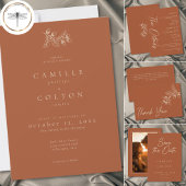 Rust Terracotta Minimalist Leaf Acorn Fall Wedding Informatiekaartje