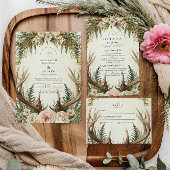 Rustieke Antler Woodland Floral Wedding Informatiekaartje