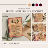 Rustische Antlers Floral Burgundy Wood Weddenschap Kaart