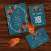 Rustiek Herfst Sinaasappel Blauw Bloemen Trouwregi Informatiekaartje