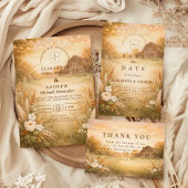 Rustic Barn Meadow String Lights Wedding Kaart