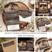 Rustic Wood String Lights Foto met RSVP Weddenscha All In One Uitnodiging