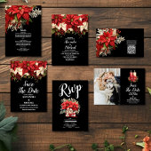 Rustiek Zwart Poinsettia Bloemen Kerstmis Bruiloft Save The Date