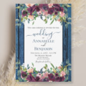 Rustieke Blauwe en Bourgondische Bloemenbruiloft R RSVP Kaartje