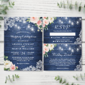 Vow Renewal Rustic Blue String Lights Lace Floral Kaart (Personaliseer de collectie van deze zelfstandige maker.)