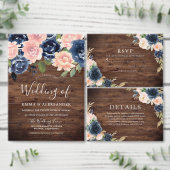 Rustic Blush & Navy Floral Wedding Invitation RSVP (Personaliseer de collectie van deze zelfstandige maker.)
