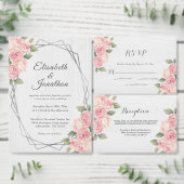 Rustige Blush Rozen White Wood Geometric Wedding Kaart (Personaliseer de collectie van deze zelfstandige maker.)