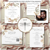 Rustic Boho Delicate Fall Wildflowers Wedding RSVP Kaartje