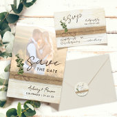 Rustiek Wit Hout Eco Eucalyptus Fotobruiloft Kaart