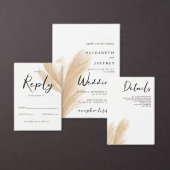 Rustic Earthy Neutral Boho Pampas Save the Date Folie Uitnodiging (Personaliseer de collectie van deze zelfstandige maker.)