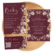 Elegant Script Bourgondië Wildflower Baby shower Kaart