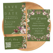 Rustieke Wildflower Moss Green Boho Save The Date Kaart