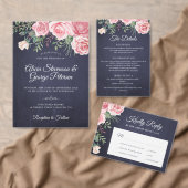 Elegant rustic pink floral navy wedding details informatiekaartje (Personaliseer de collectie van deze zelfstandige maker.)