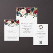 Rustic Burgundy Blue Floral Wedding Uitnodigingen Wikkel (Personaliseer de collectie van deze zelfstandige maker.)