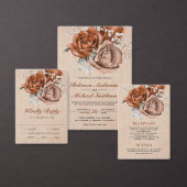 Rustic Burlap Burnt Oranje Roos Terracotta Wedding Save The Date (Personaliseer de collectie van deze zelfstandige maker.)